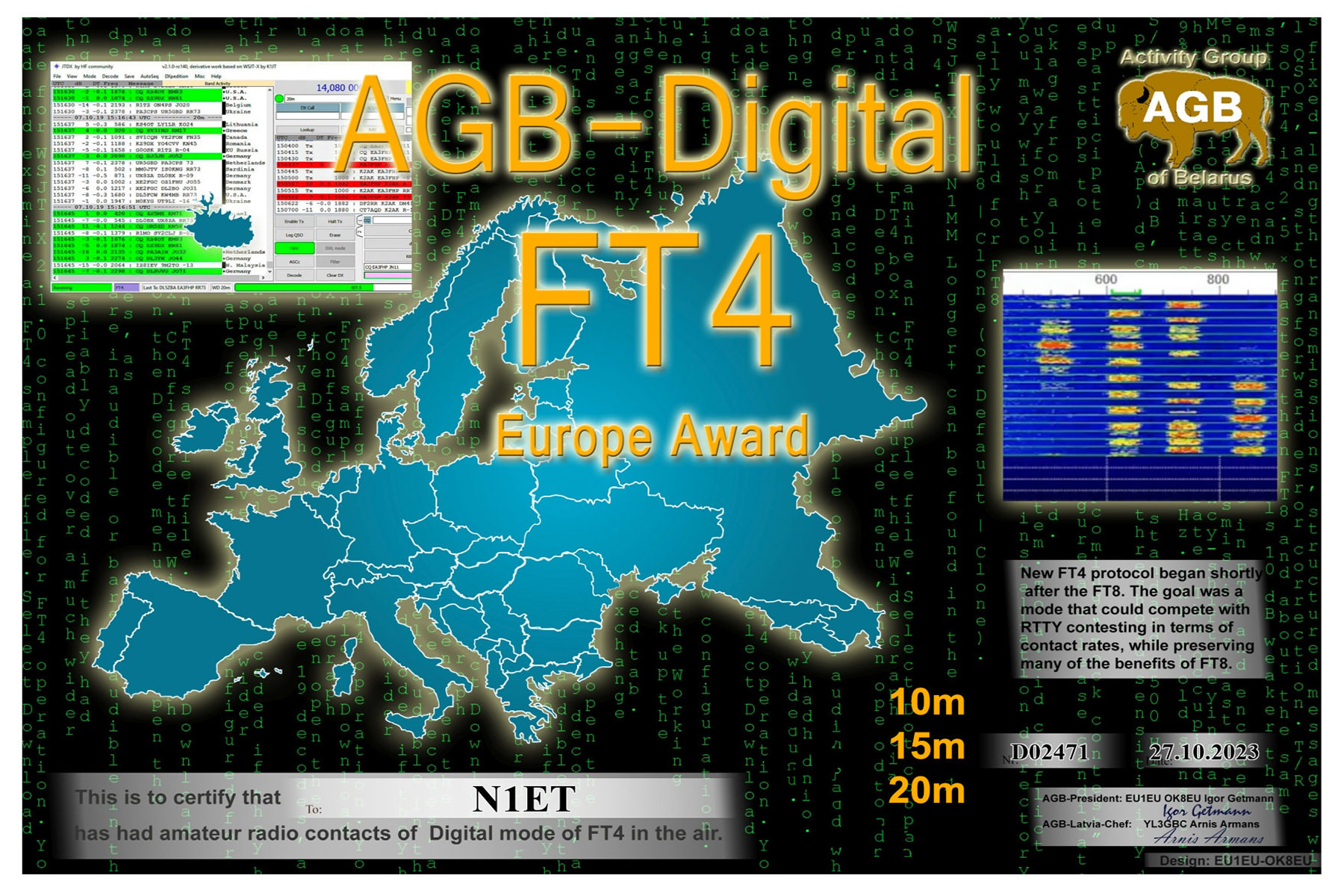 N1ET FT4 Europe 20M AGB