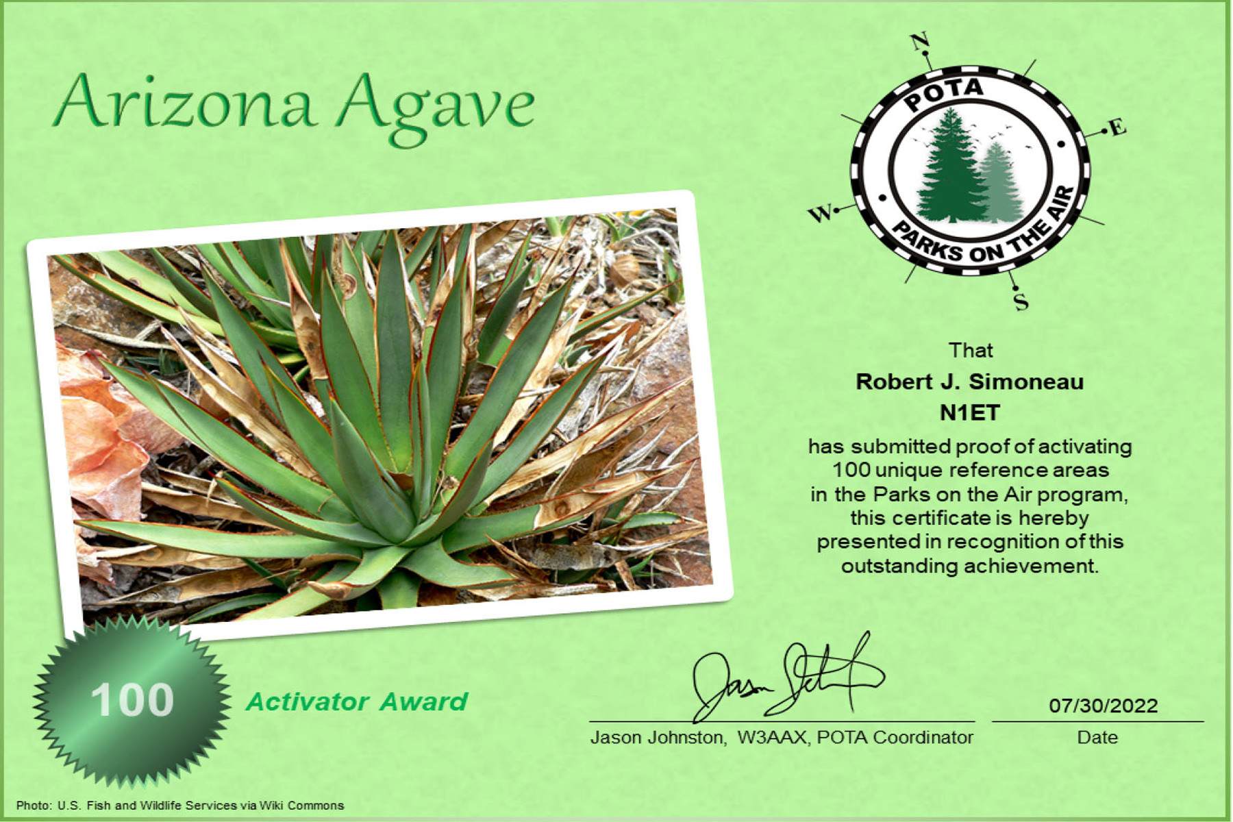 N1ET POTA Arizona Agave Activator