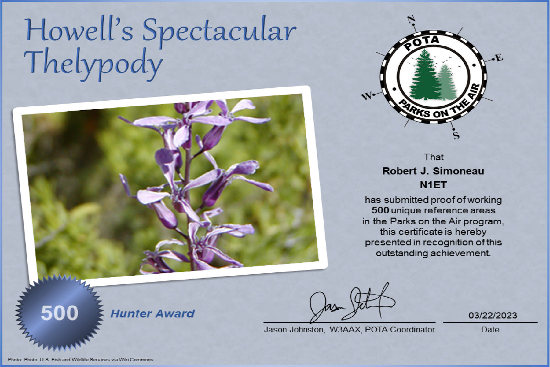 N1ET POTA Howells Spectacular Thelypody Hunter