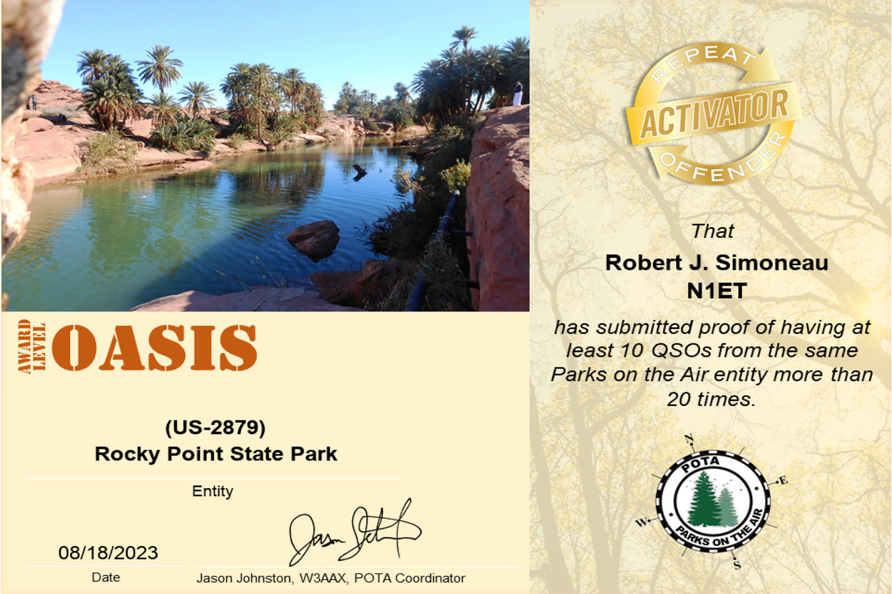 N1ET POTA Oasis Activator