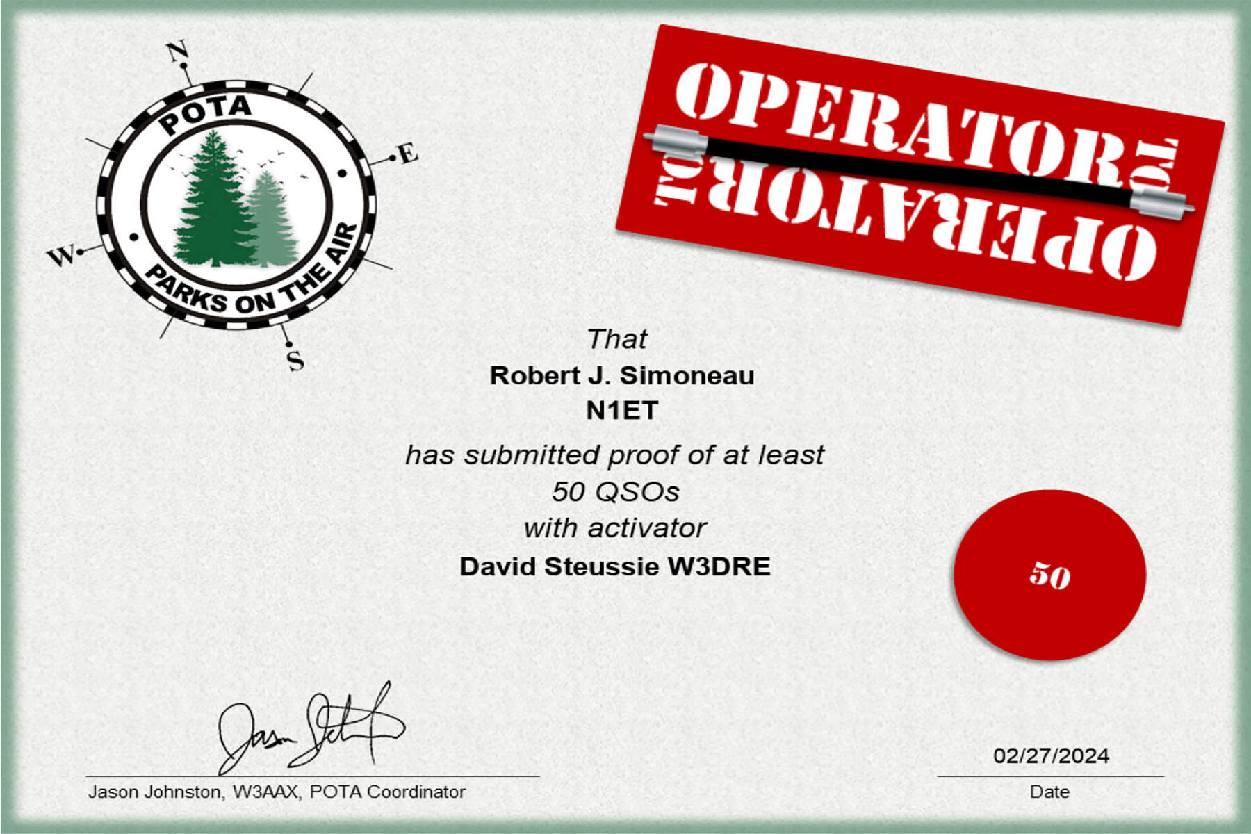 N1ET POTA Operator to Operator