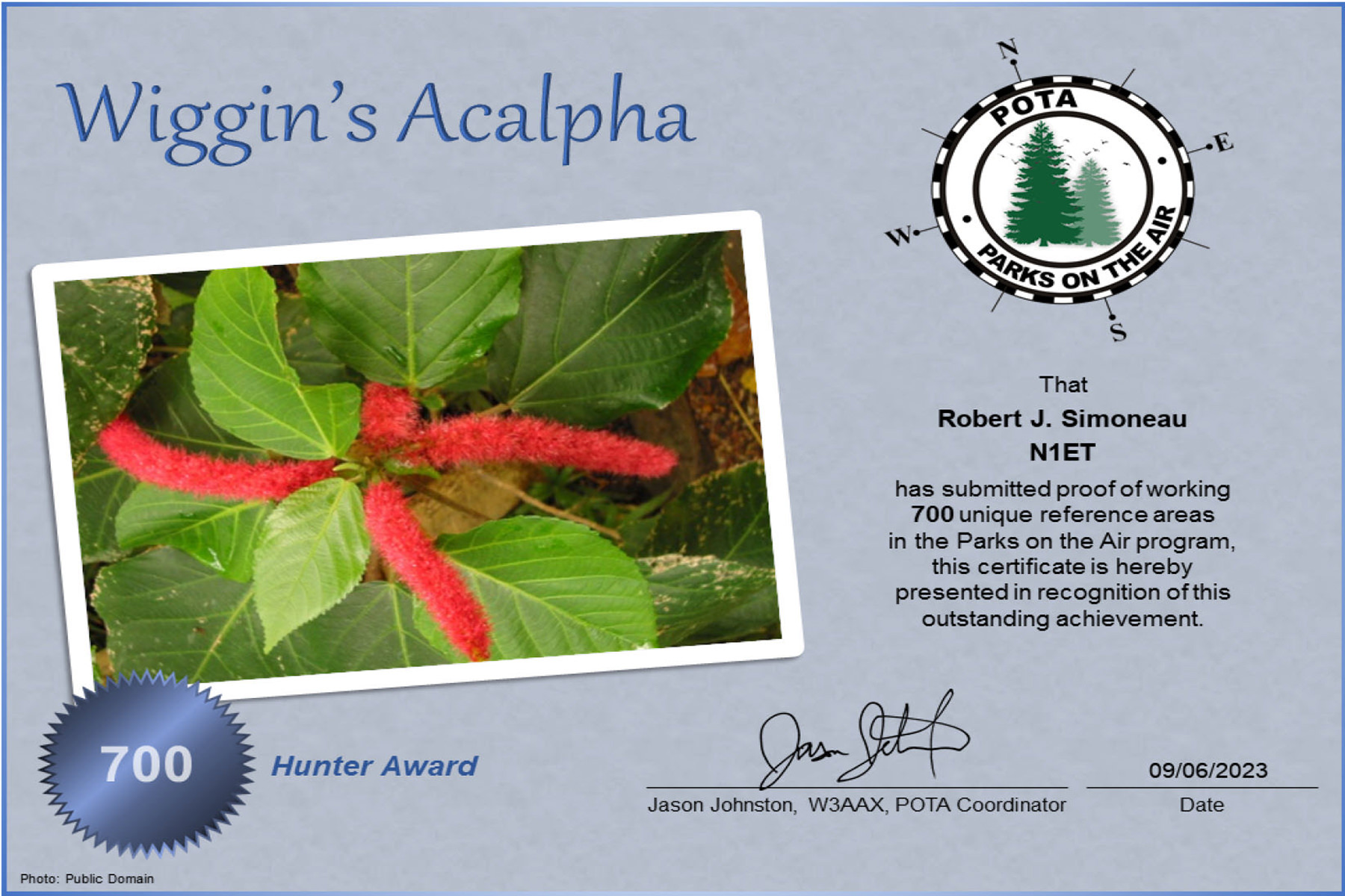 N1ET POTA Wiggins Acalypha Hunter